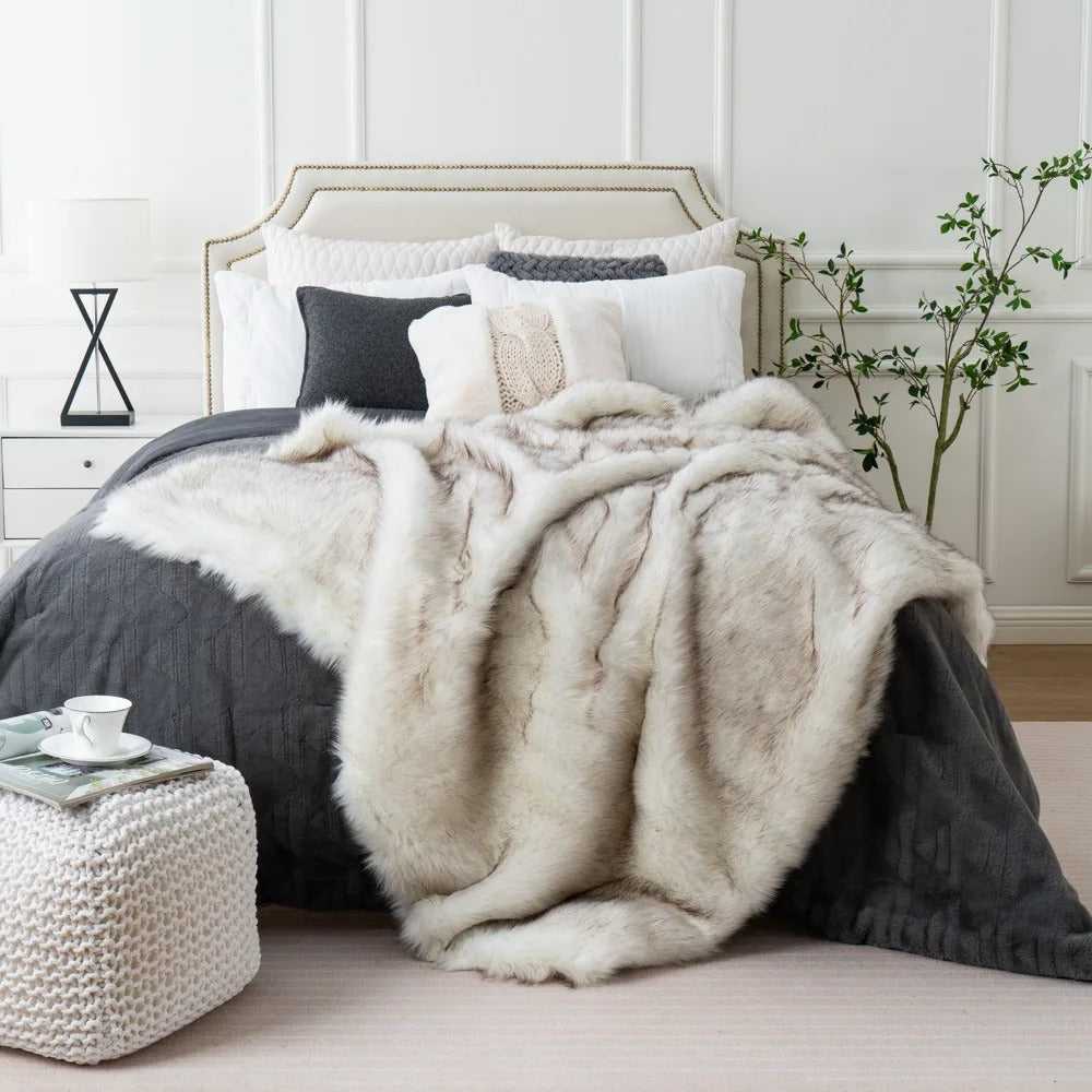 Faux Fur Blanket Gray Soft Polyester Home Decor 1