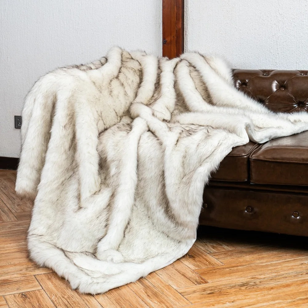 Faux Fur Blanket Gray Soft Polyester Home Decor 2