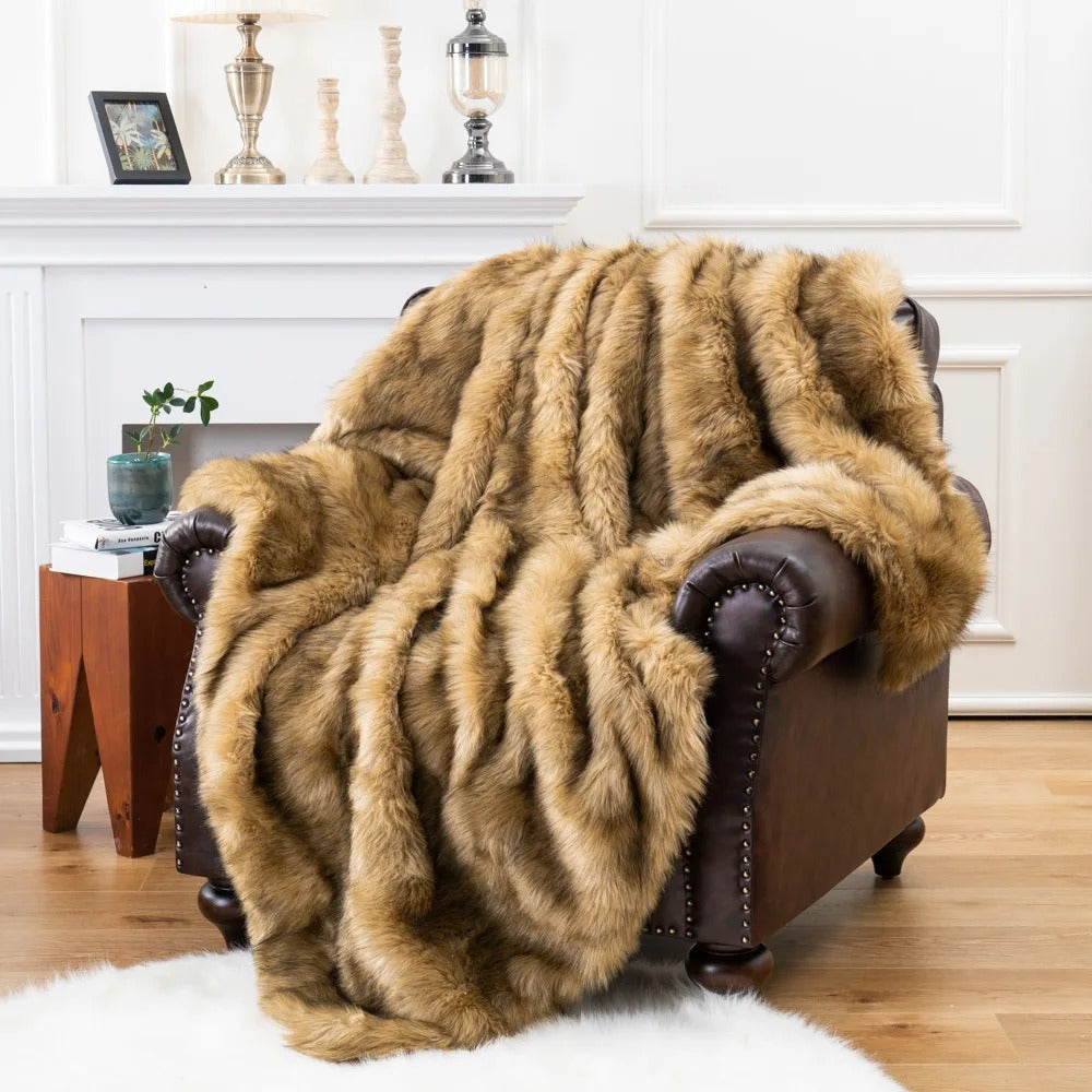 Faux Fur Blanket Gray Soft Polyester Home Decor 5