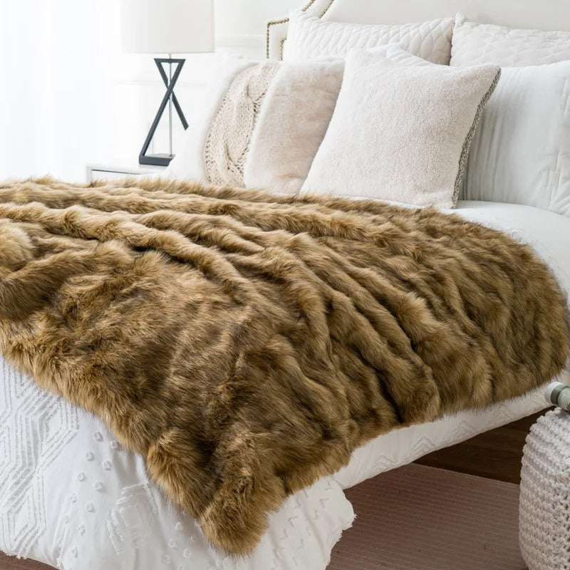 Faux Fur Blanket Gray Soft Polyester Home Decor 6