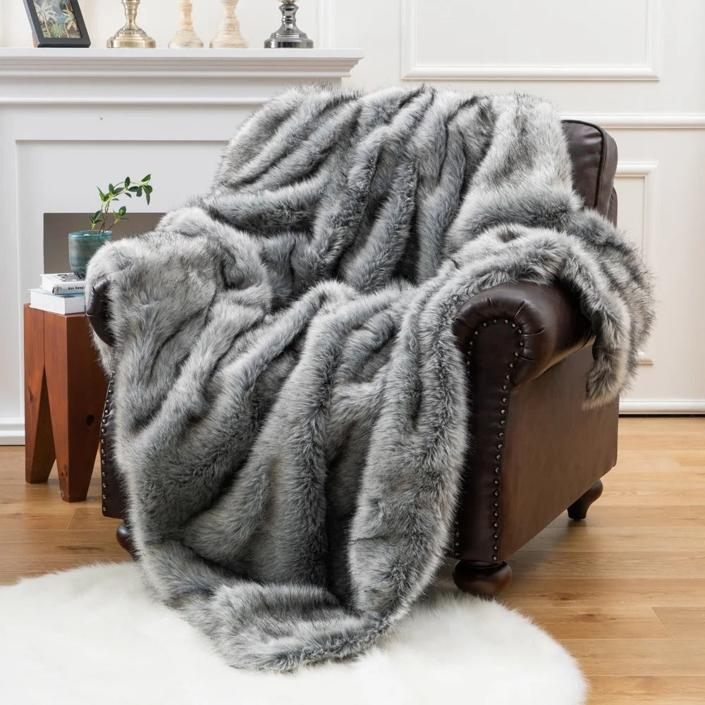 Faux Fur Blanket Gray Soft Polyester Home Decor 8
