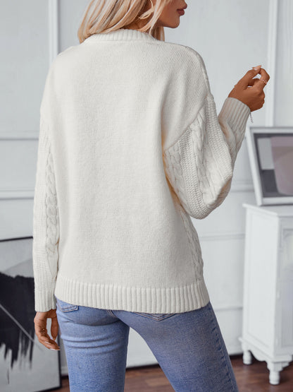 Cable-Knit Round Neck Long Sleeve Sweater