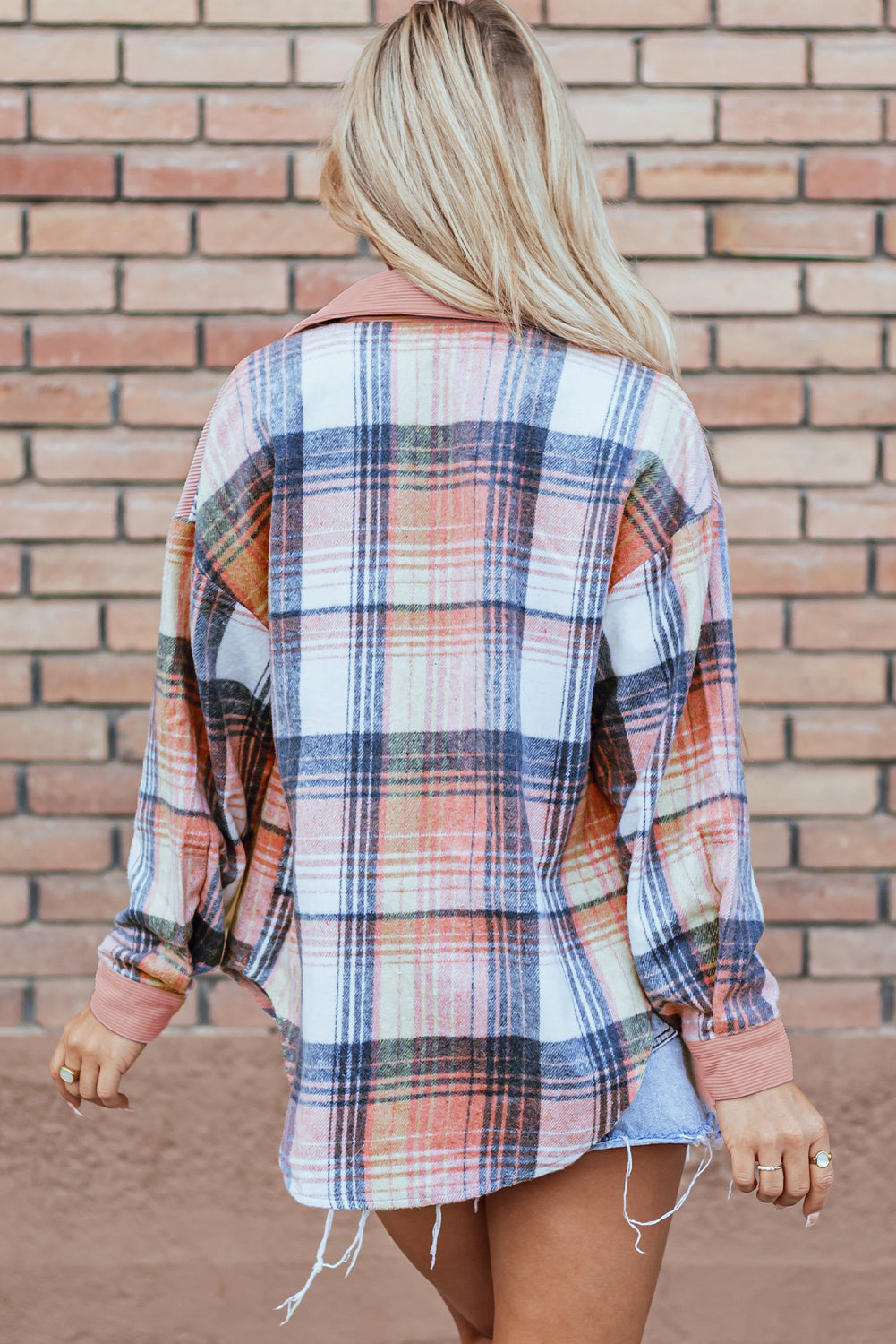 Cinnamon Plaid Corduroy Patchwork Chest Pocket Shacket