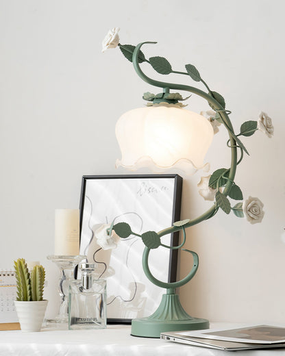 Classic Floral Table Lamp with Metal and Glass Design – 20.9 Height 9