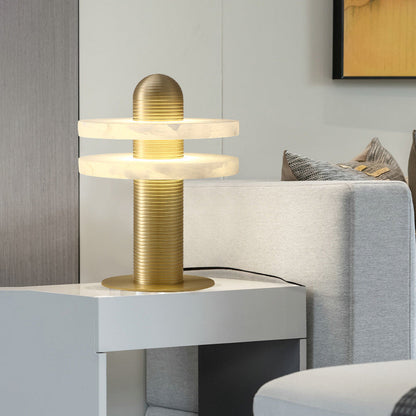 Alabaster Table Lamp with Metal Accent – Modern Bedside or Desk Lamp for Living Room 8