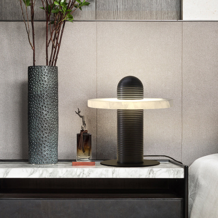Alabaster Table Lamp with Metal Accent – Modern Bedside or Desk Lamp for Living Room 9