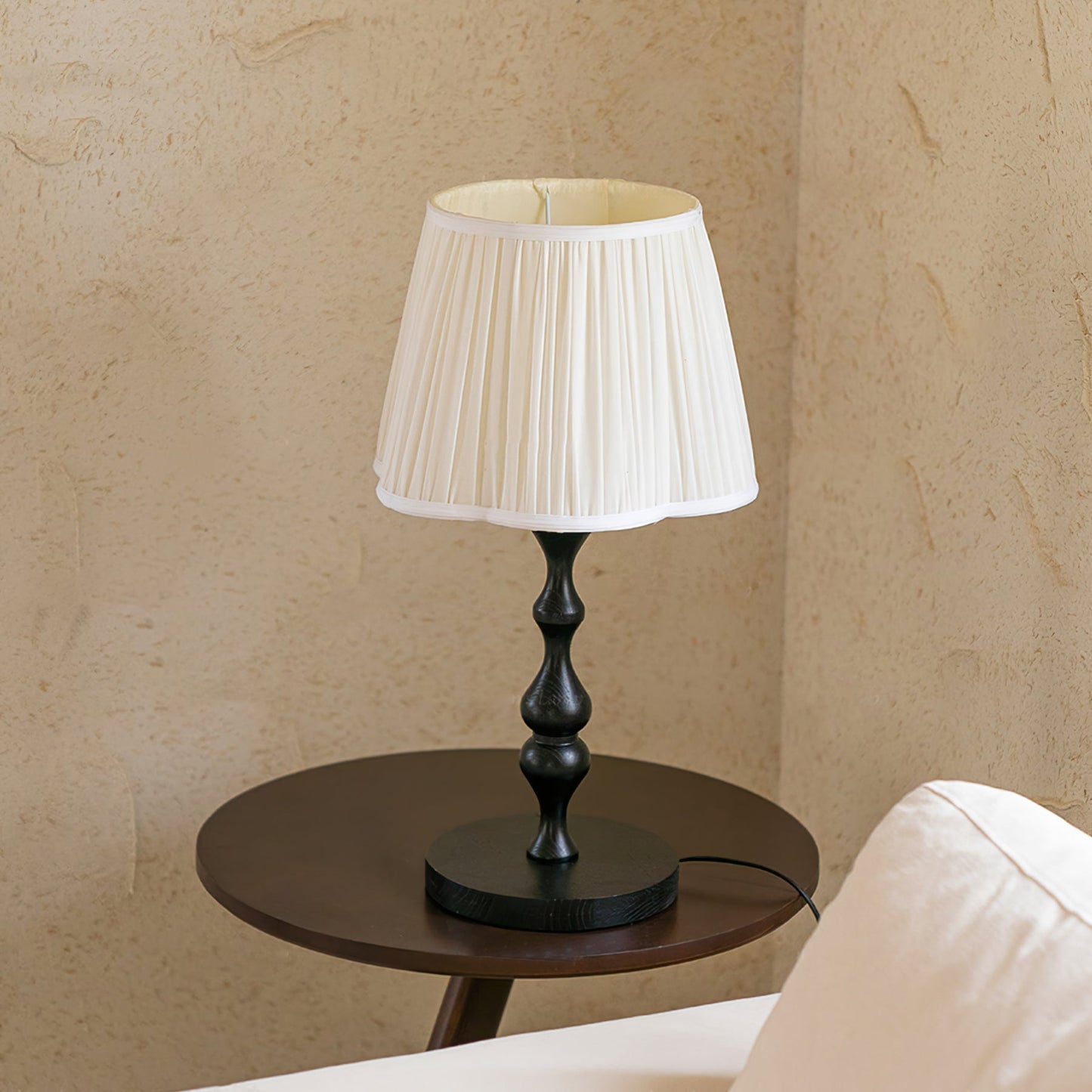 Elegant Table Lamp with Wooden Base and Fabric Shade - Stylish Desk or Bedside Lamp 3