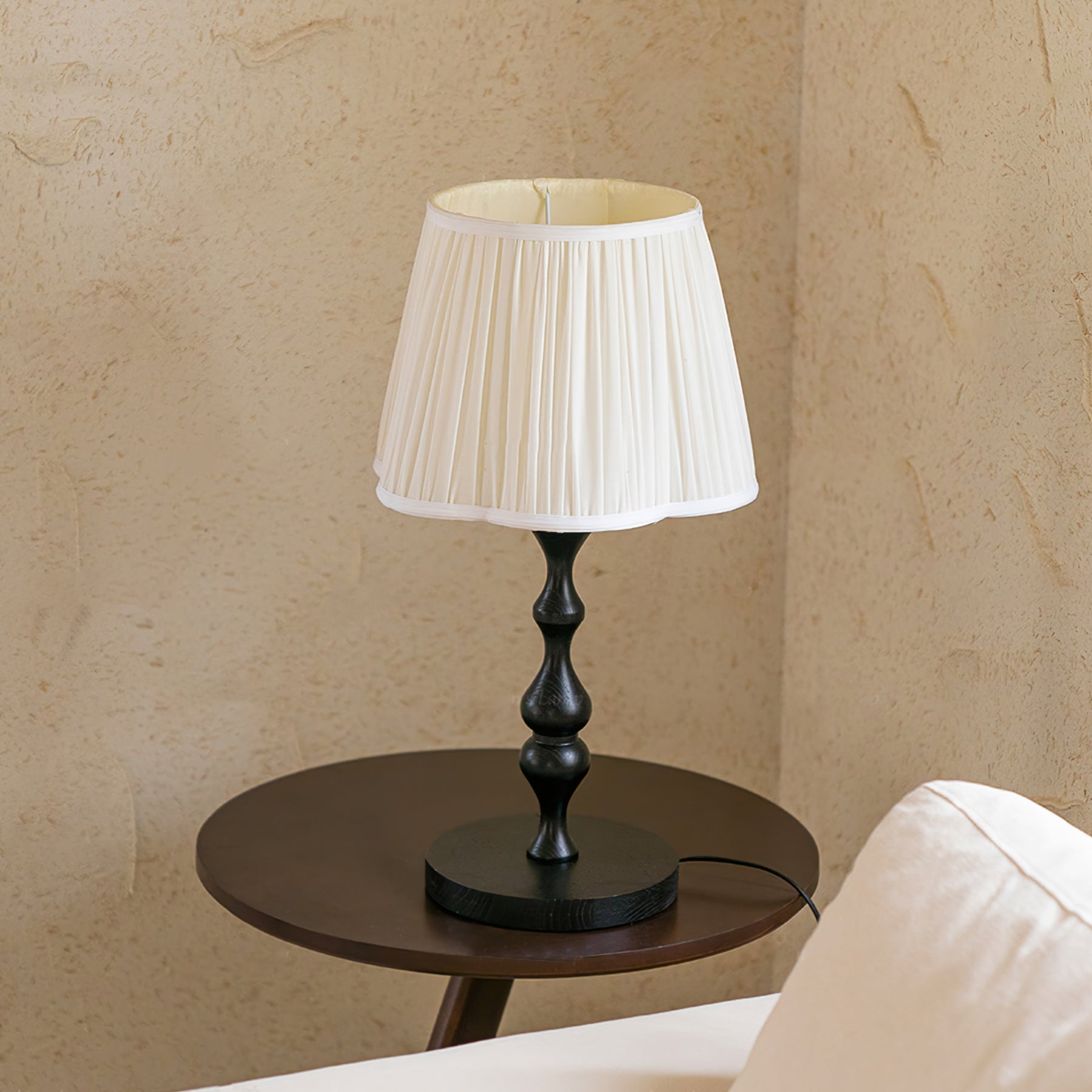 Elegant Table Lamp with Wooden Base and Fabric Shade - Stylish Desk or Bedside Lamp 3