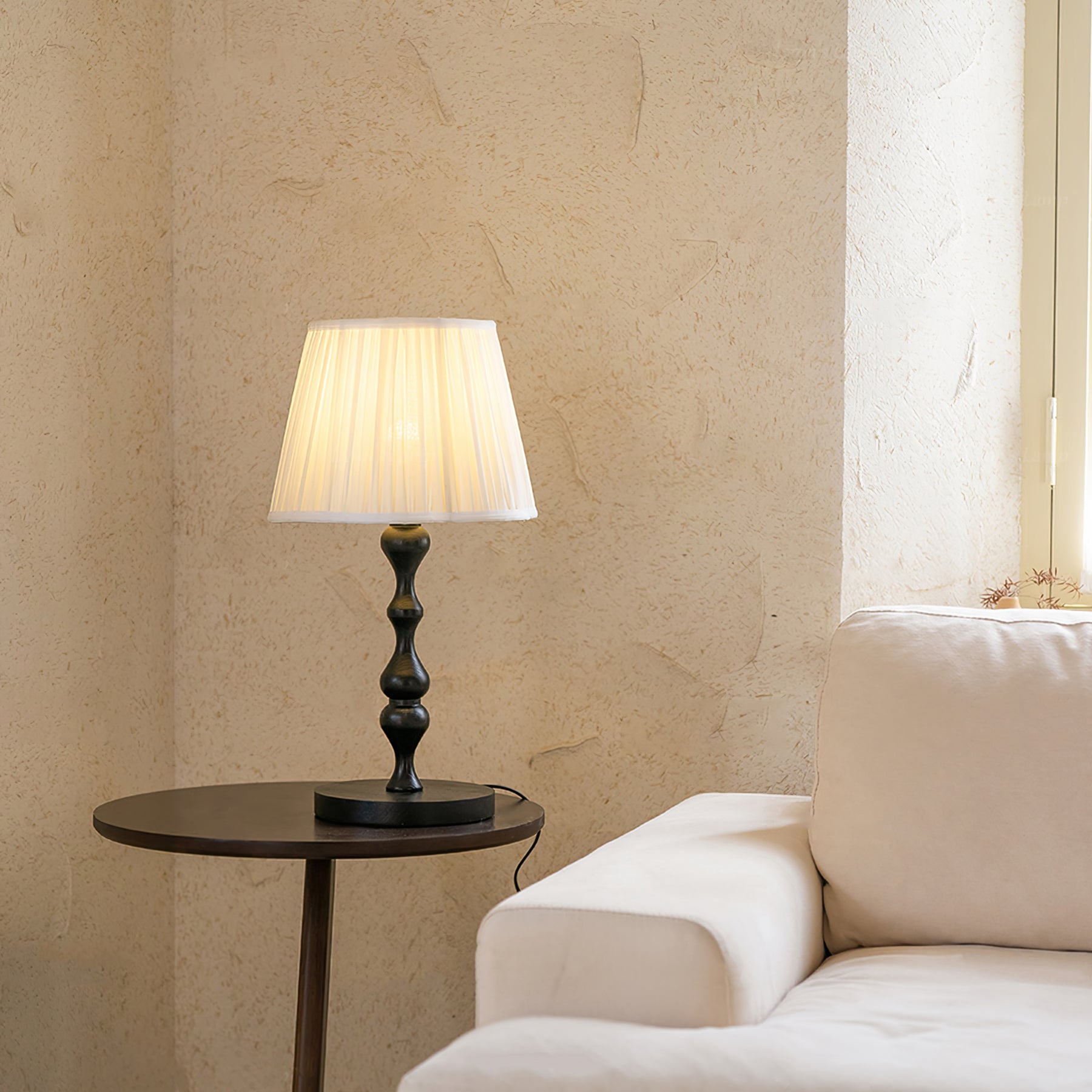Elegant Table Lamp with Wooden Base and Fabric Shade - Stylish Desk or Bedside Lamp 4