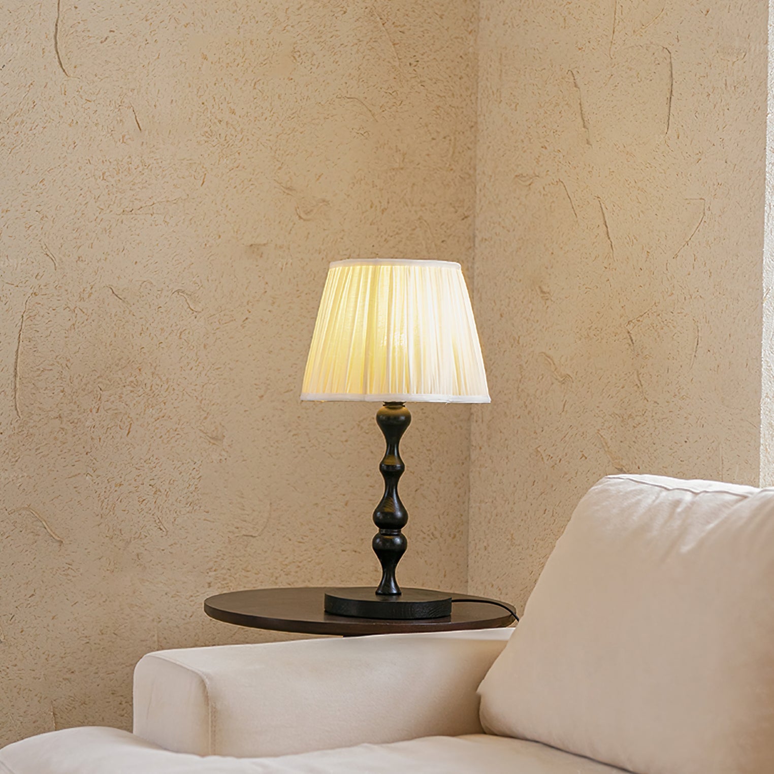 Elegant Table Lamp with Wooden Base and Fabric Shade - Stylish Desk or Bedside Lamp 5