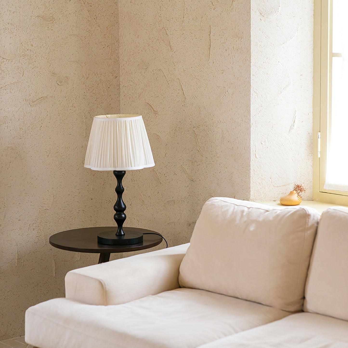 Elegant Table Lamp with Wooden Base and Fabric Shade - Stylish Desk or Bedside Lamp 6