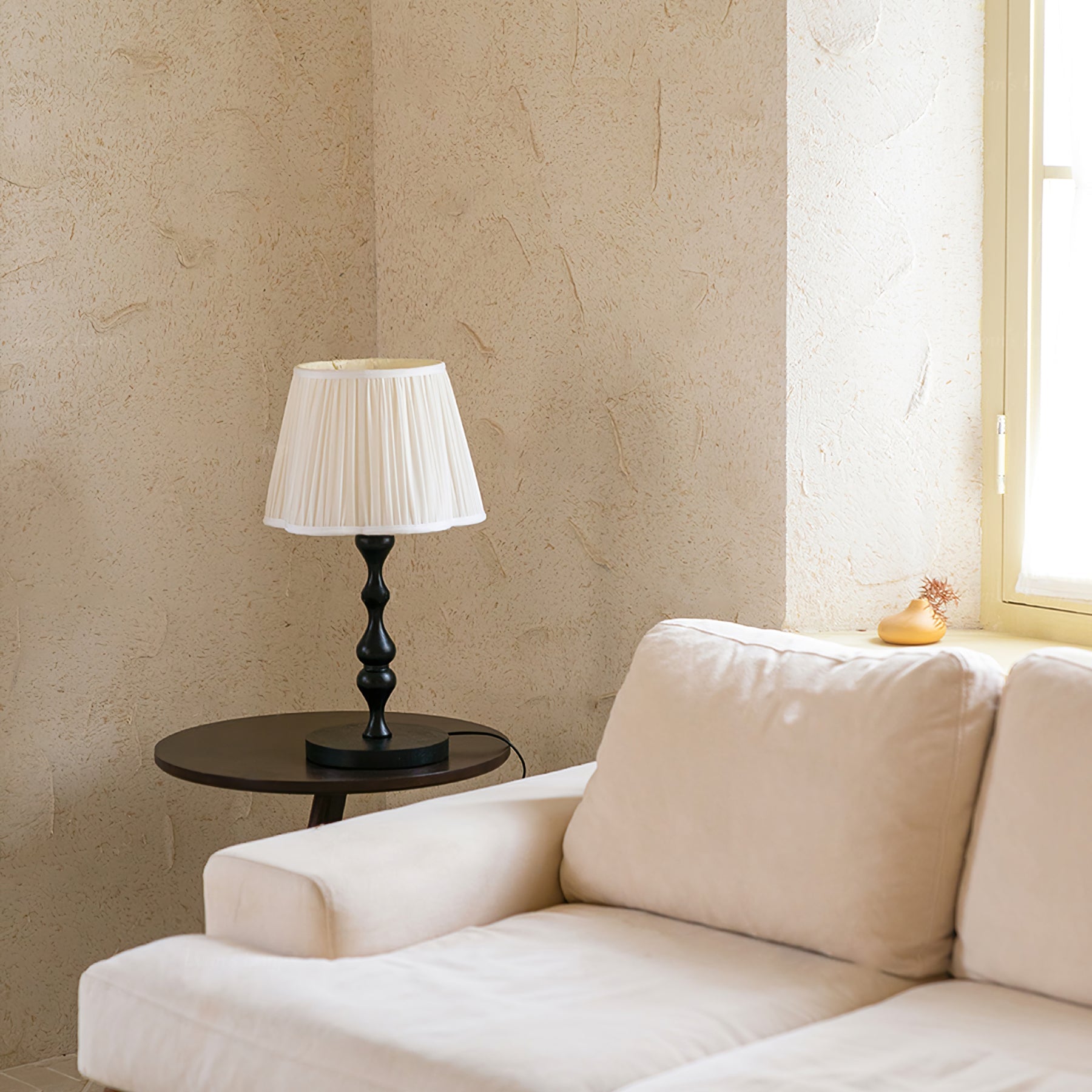 Elegant Table Lamp with Wooden Base and Fabric Shade - Stylish Desk or Bedside Lamp 6