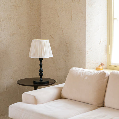 Elegant Table Lamp with Wooden Base and Fabric Shade - Stylish Desk or Bedside Lamp 6