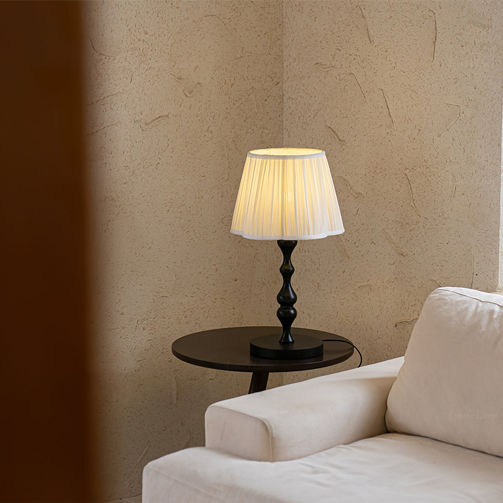 Elegant Table Lamp with Wooden Base and Fabric Shade - Stylish Desk or Bedside Lamp 7