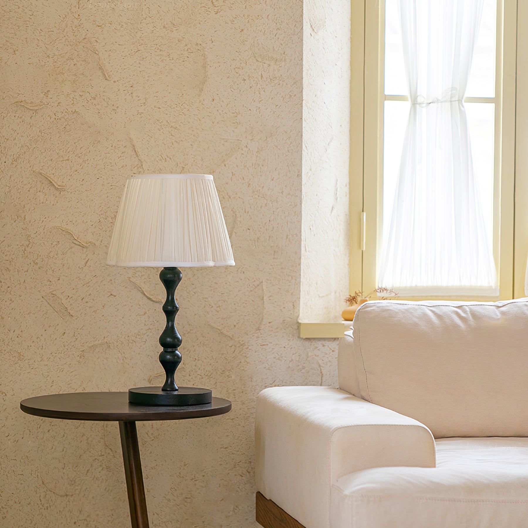 Elegant Table Lamp with Wooden Base and Fabric Shade - Stylish Desk or Bedside Lamp 8