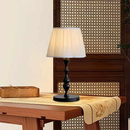 Elegant Table Lamp with Wooden Base and Fabric Shade - Stylish Desk or Bedside Lamp 9