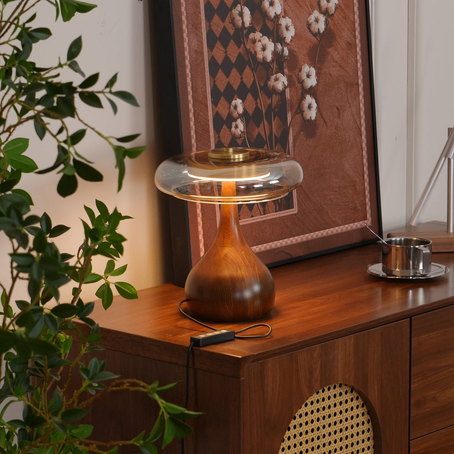 Adjustable LED Glass Table Lamp with Brass and Wood Finish – 3 Color Temperatures 3