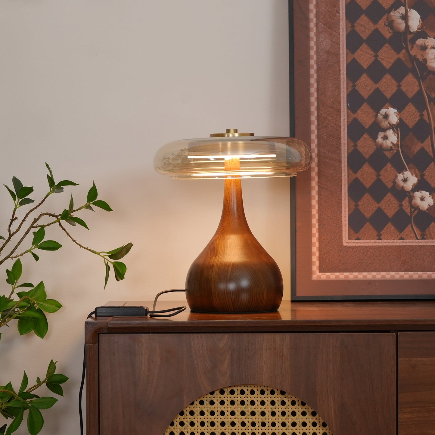Adjustable LED Glass Table Lamp with Brass and Wood Finish – 3 Color Temperatures 4