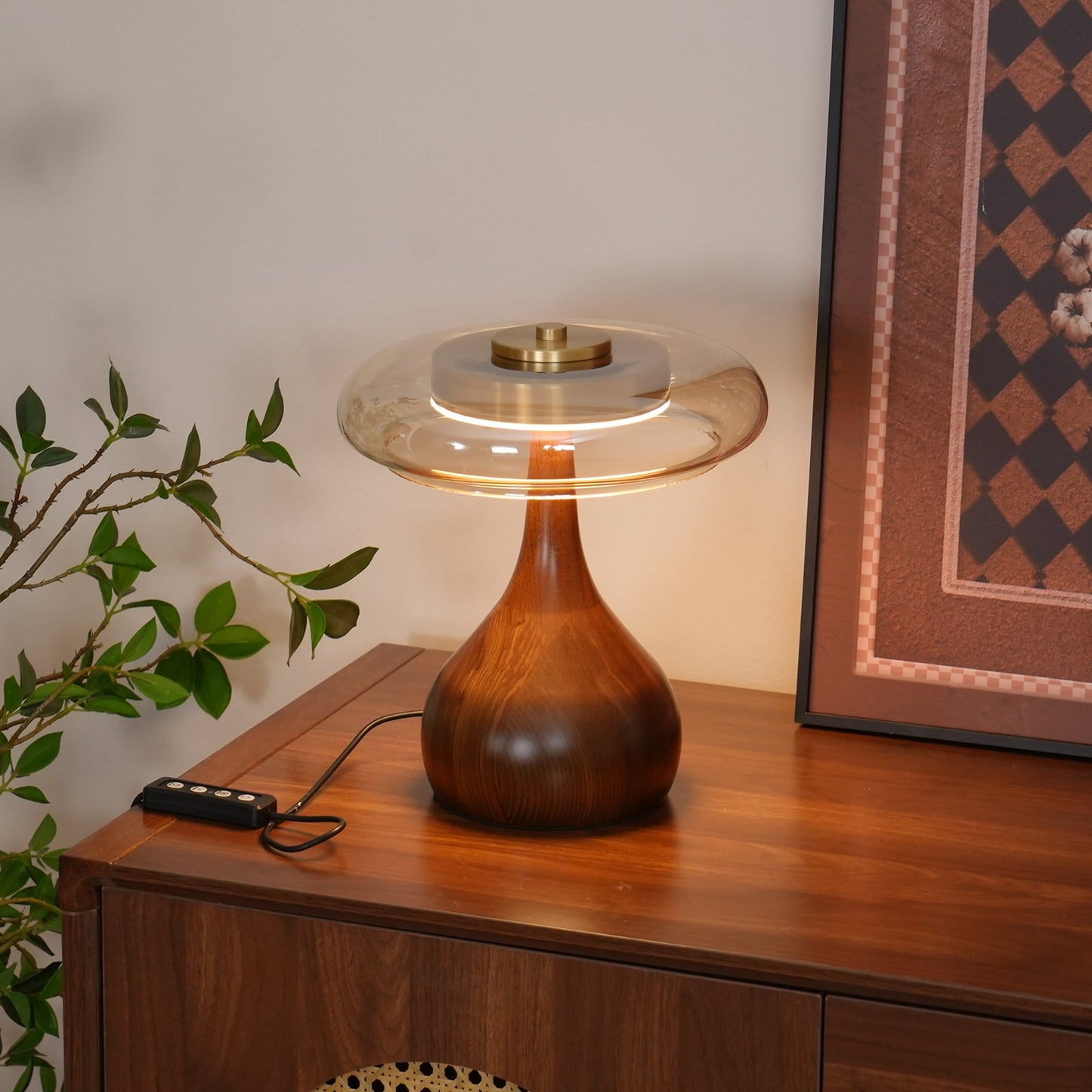 Adjustable LED Glass Table Lamp with Brass and Wood Finish – 3 Color Temperatures 5