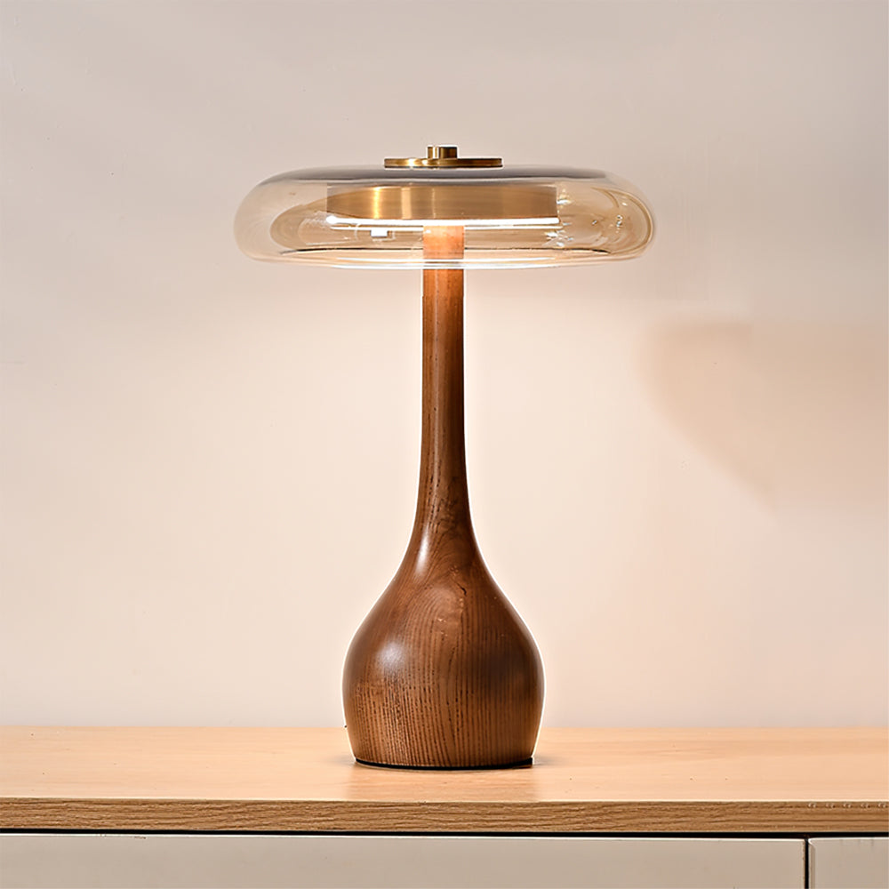 Adjustable LED Glass Table Lamp with Brass and Wood Finish – 3 Color Temperatures 10