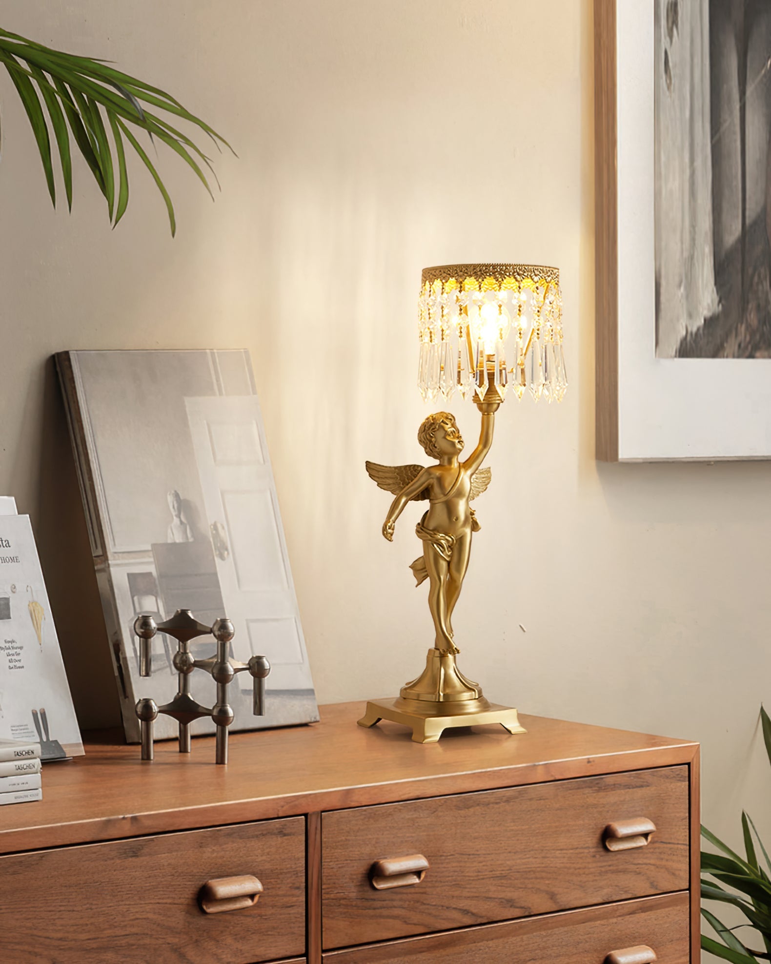 Elegant Angel Crystal Table Lamp – Indoor Lighting with Brass Finish 9
