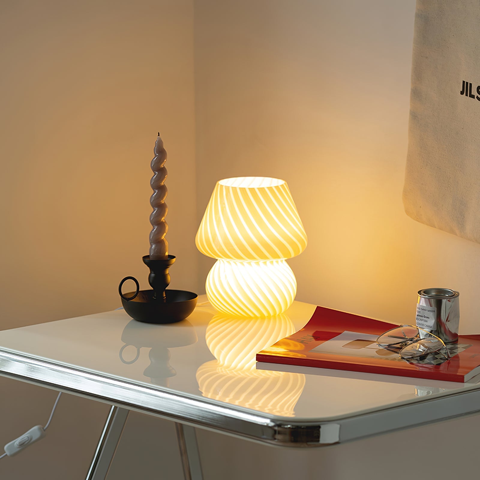 Handmade Glass Table Lamp – Unique Design for Bedroom or Living Room – Soft Glow, E26 Bulb Compatible 6