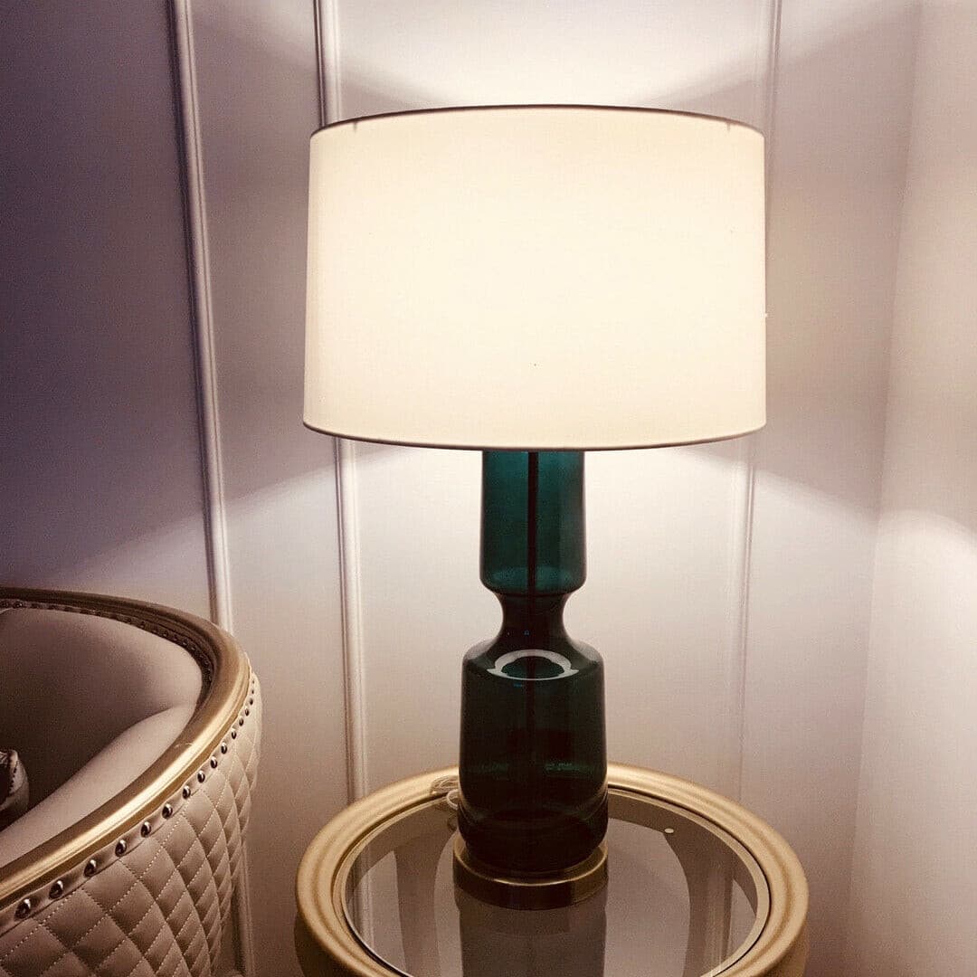 Elegant Teal Table Lamp with Metal and Glass Design – Stylish Bedside or Desk Lamp 8