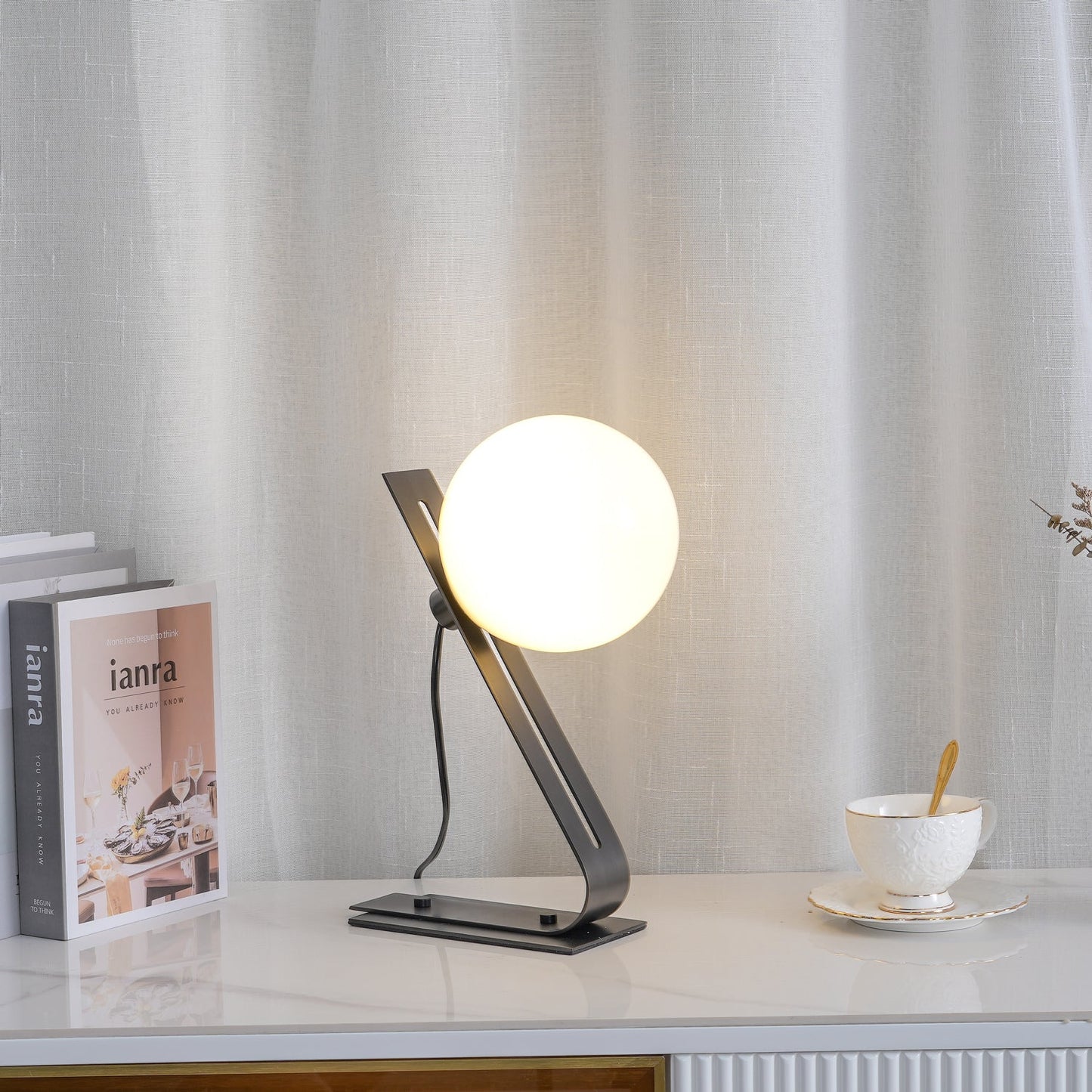 Elegant Table Lamp with Brass and White Glass Shade – 11.8 Height 3