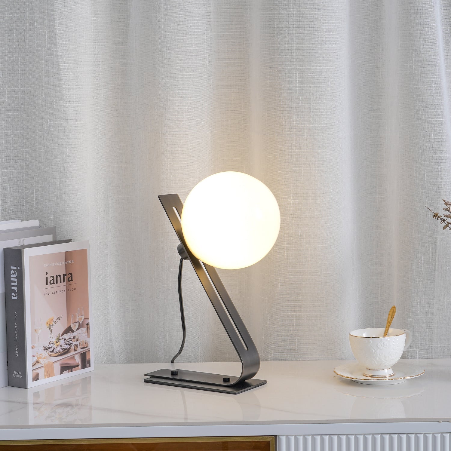 Elegant Table Lamp with Brass and White Glass Shade – 11.8 Height 3