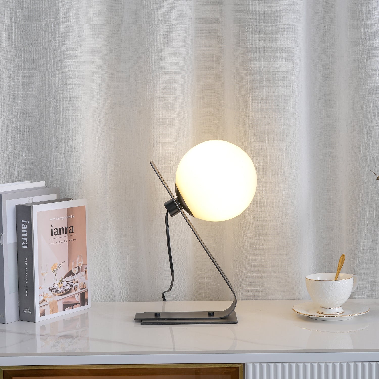 Elegant Table Lamp with Brass and White Glass Shade – 11.8 Height 4