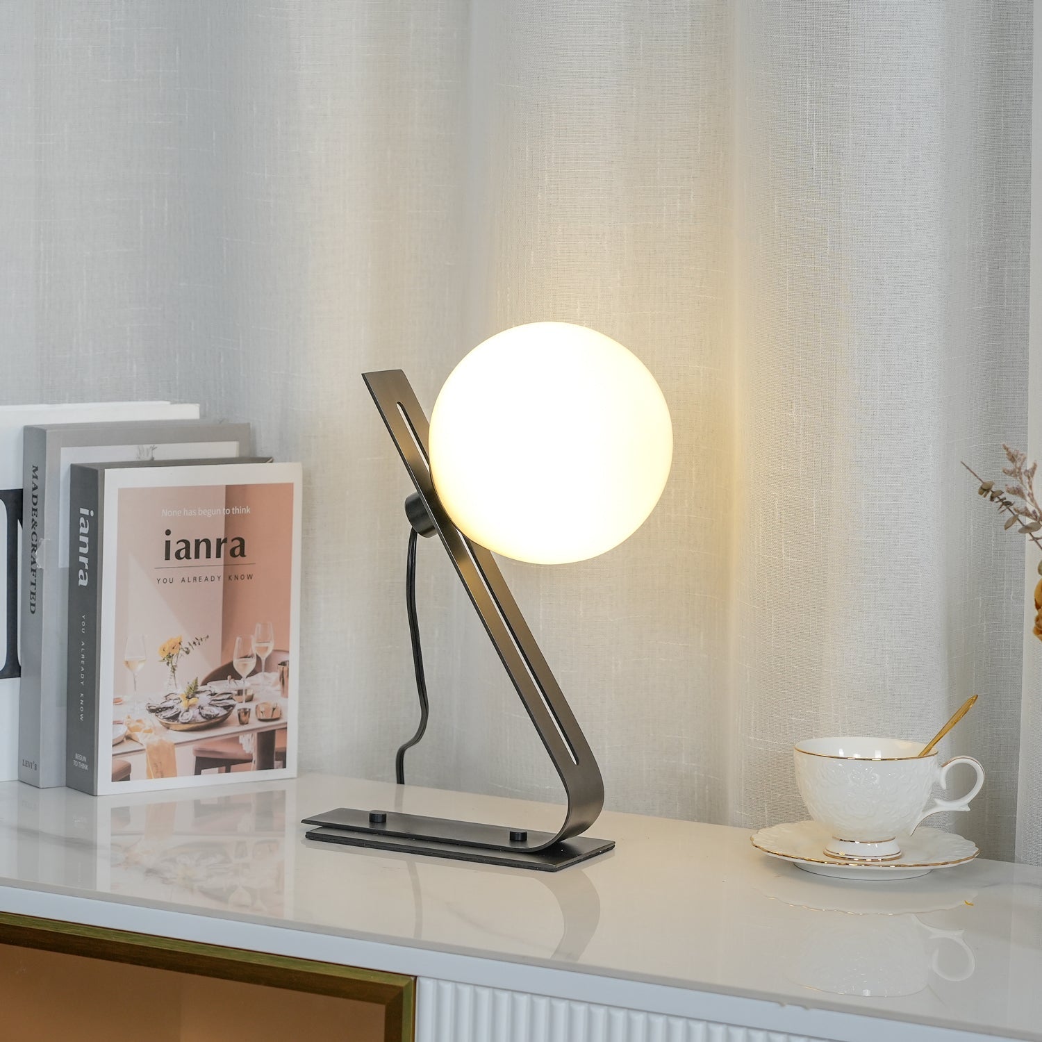 Elegant Table Lamp with Brass and White Glass Shade – 11.8 Height 5