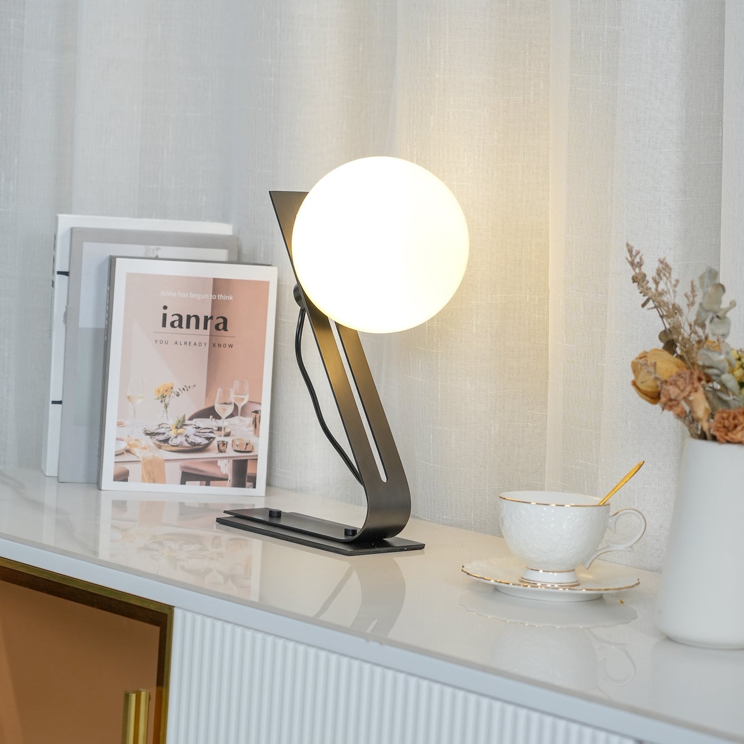 Elegant Table Lamp with Brass and White Glass Shade – 11.8 Height 7