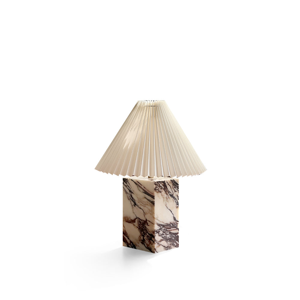 Contemporary Table Lamp with Marble Base and Pleated Fabric Shade – 32cm for Bedroom or Living Room 2