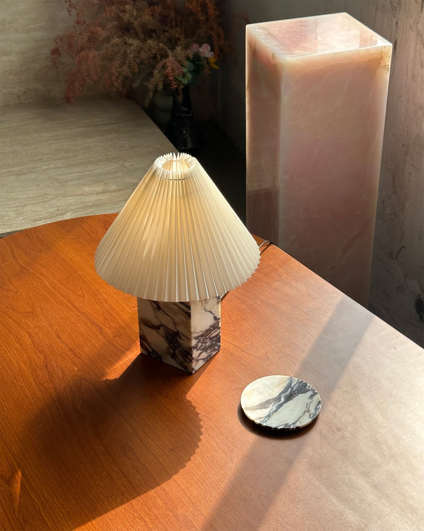 Contemporary Table Lamp with Marble Base and Pleated Fabric Shade – 32cm for Bedroom or Living Room 7