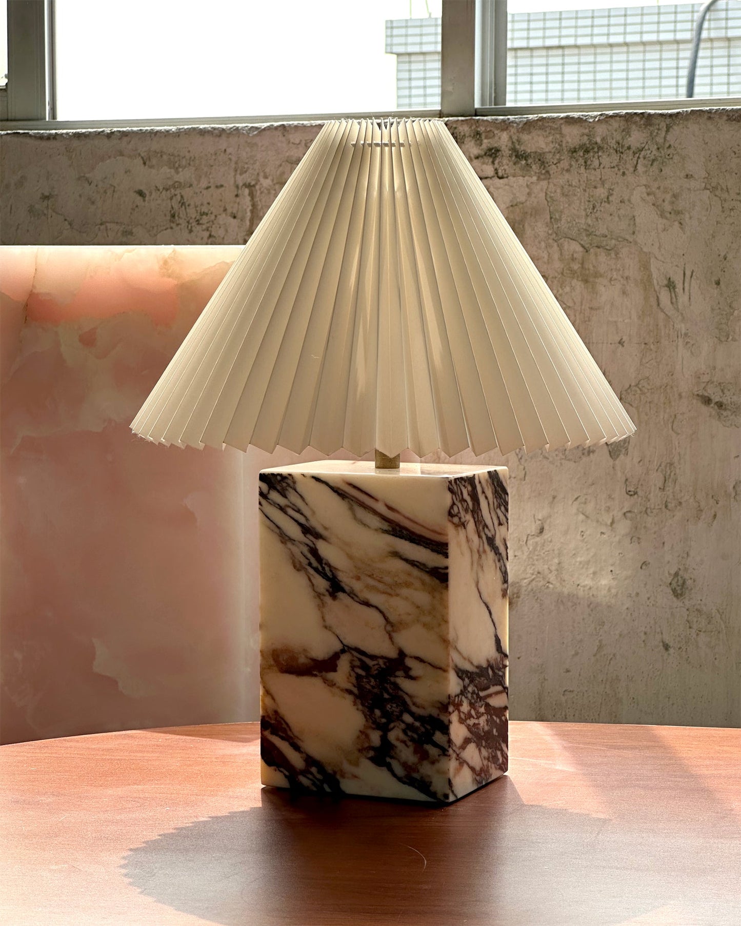Contemporary Table Lamp with Marble Base and Pleated Fabric Shade – 32cm for Bedroom or Living Room 8