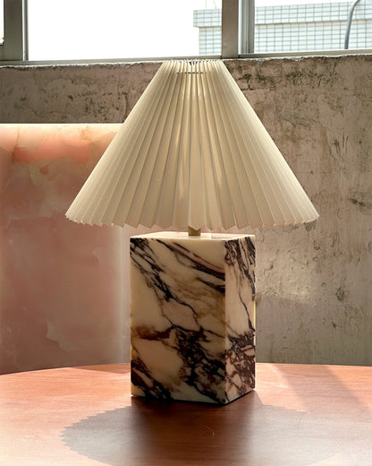 Contemporary Table Lamp with Marble Base and Pleated Fabric Shade – 32cm for Bedroom or Living Room 8