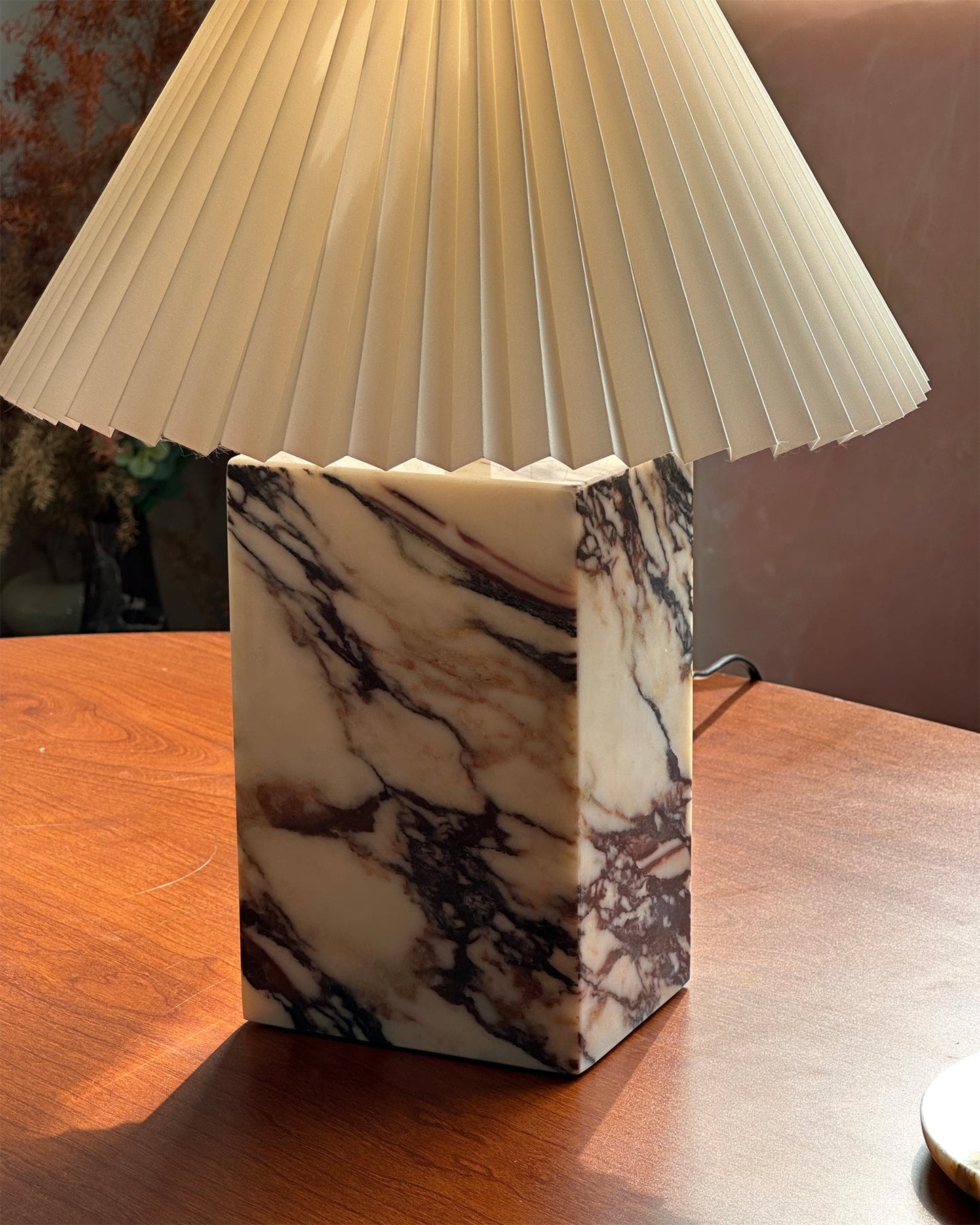 Contemporary Table Lamp with Marble Base and Pleated Fabric Shade – 32cm for Bedroom or Living Room 9