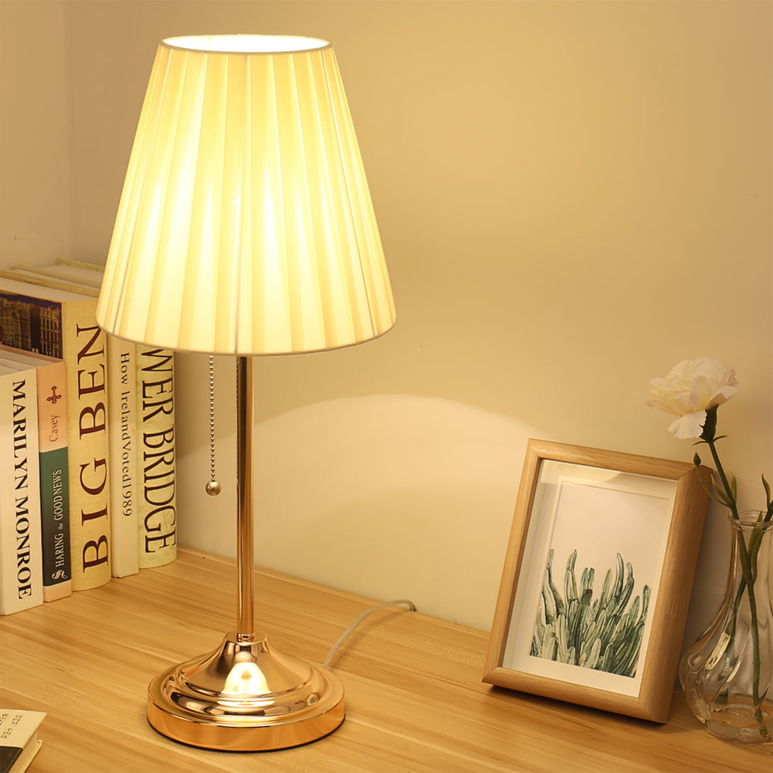Stylish Table Lamp with Fabric Shade and Metal Base – Warm Yellow Light for Bedroom or Living Room 8