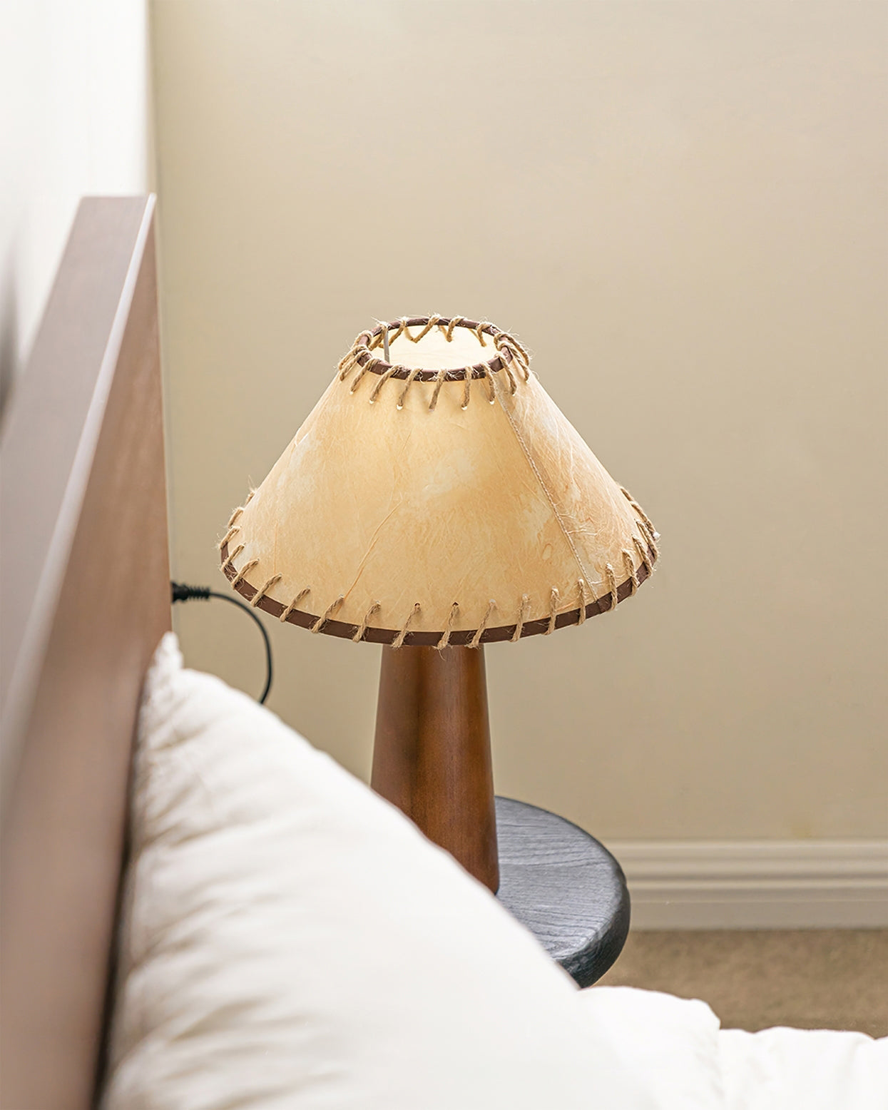 Vintage Style Table Lamp with Fabric Shade and Solid Wood Base – 30cm Diameter 5