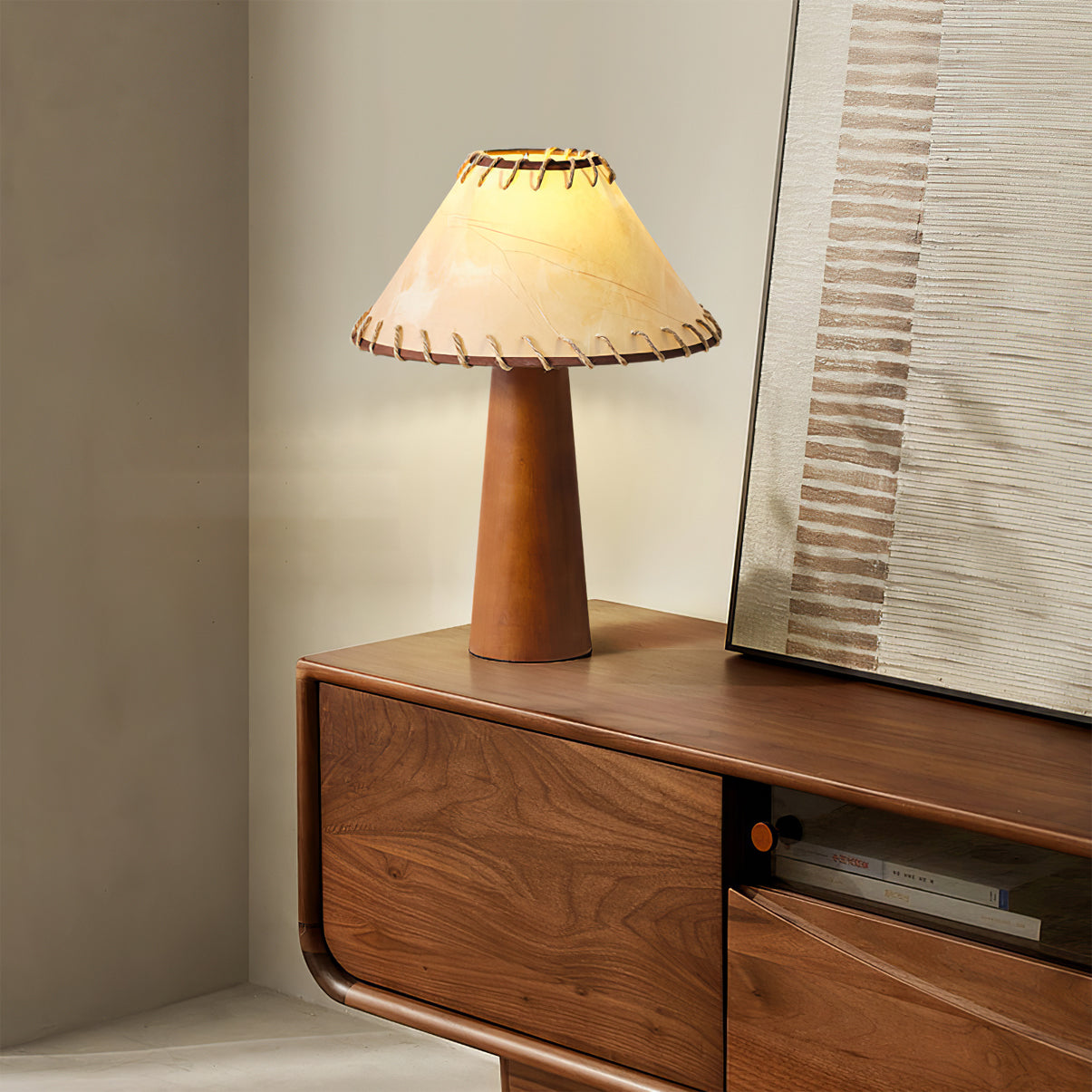 Vintage Style Table Lamp with Fabric Shade and Solid Wood Base – 30cm Diameter 9