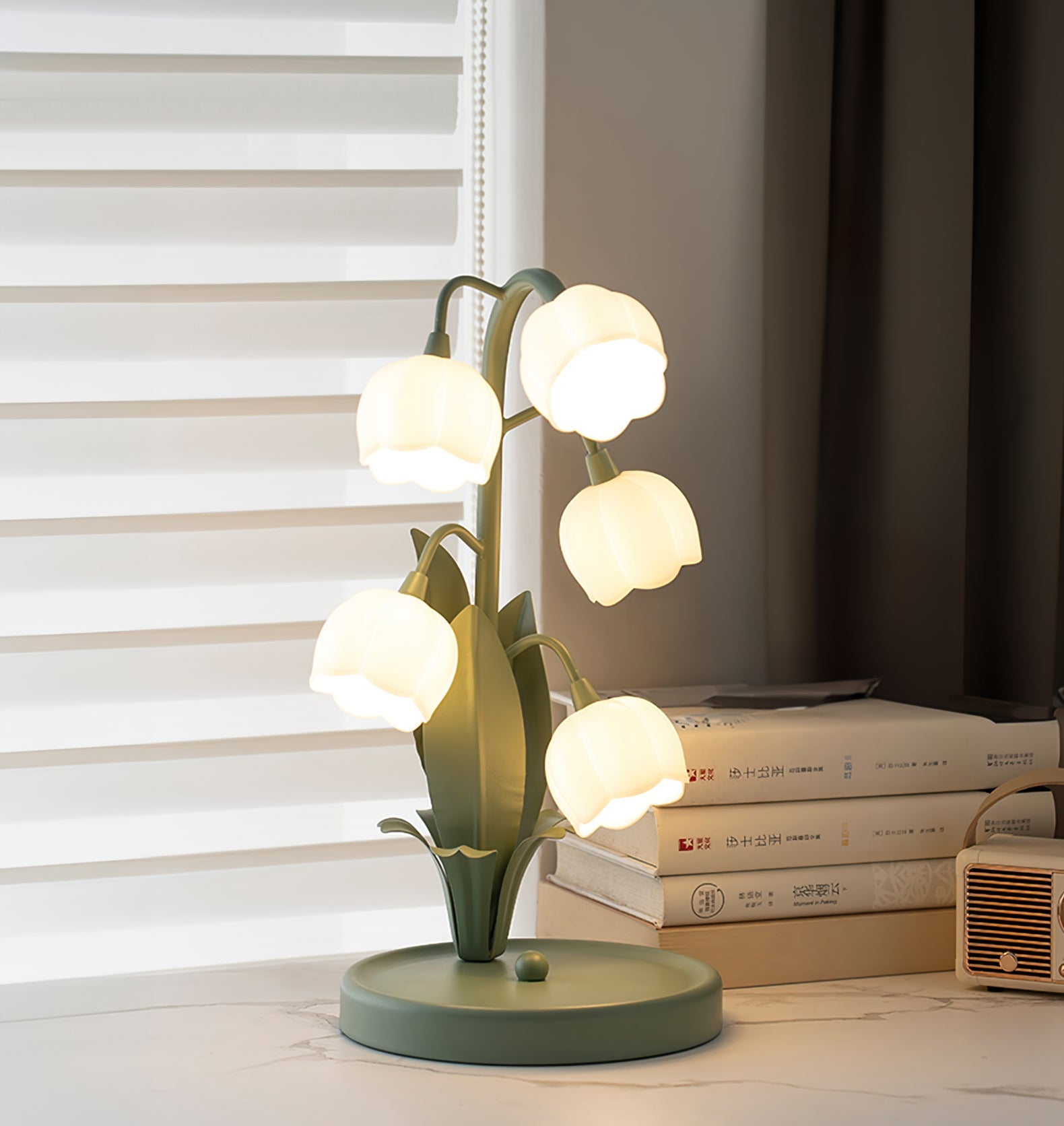 Modern Bell Orchid Table Lamp with Orchid Pattern Shade – 18cm Diameter 4