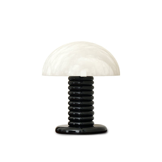 Modern Table Lamp with Alabaster Shade and Black Ribbed Base - Perfect for Bedroom and Living Room 1