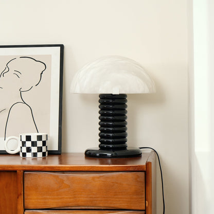 Modern Table Lamp with Alabaster Shade and Black Ribbed Base - Perfect for Bedroom and Living Room 2