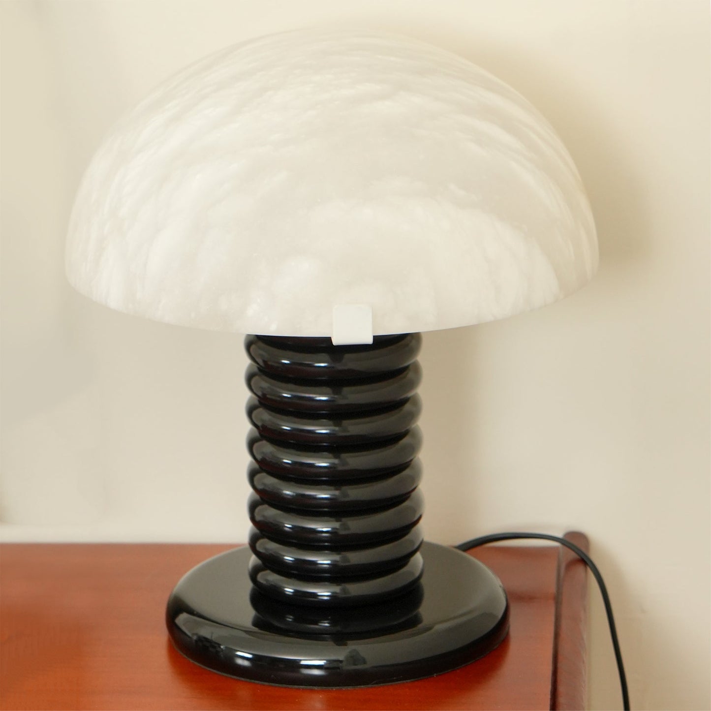 Modern Table Lamp with Alabaster Shade and Black Ribbed Base - Perfect for Bedroom and Living Room 4