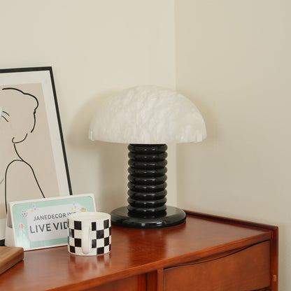 Modern Table Lamp with Alabaster Shade and Black Ribbed Base - Perfect for Bedroom and Living Room 7
