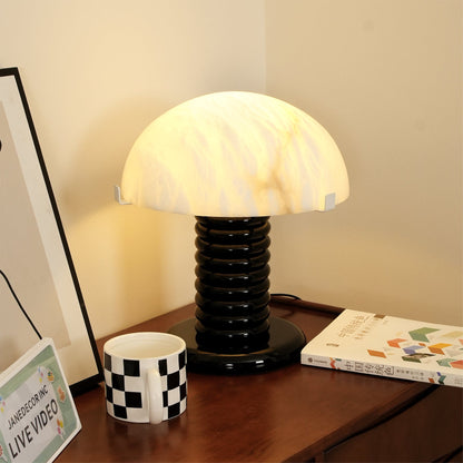 Modern Table Lamp with Alabaster Shade and Black Ribbed Base - Perfect for Bedroom and Living Room 8