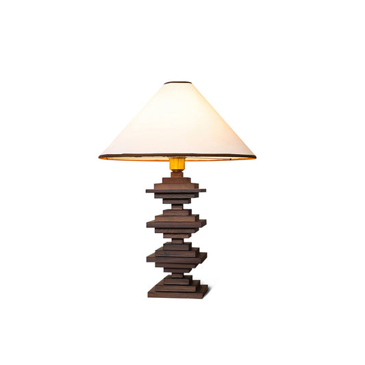 Modern Wooden Tower Table Lamp with Fabric Shade – 22.4 Height 1