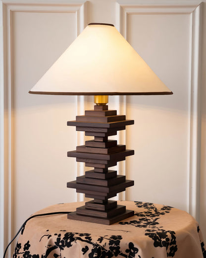 Modern Wooden Tower Table Lamp with Fabric Shade – 22.4 Height 3