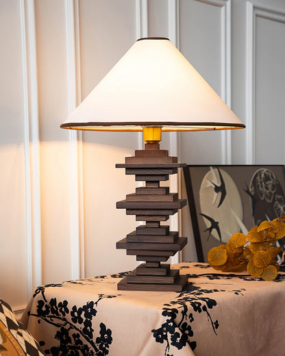 Modern Wooden Tower Table Lamp with Fabric Shade – 22.4 Height 4