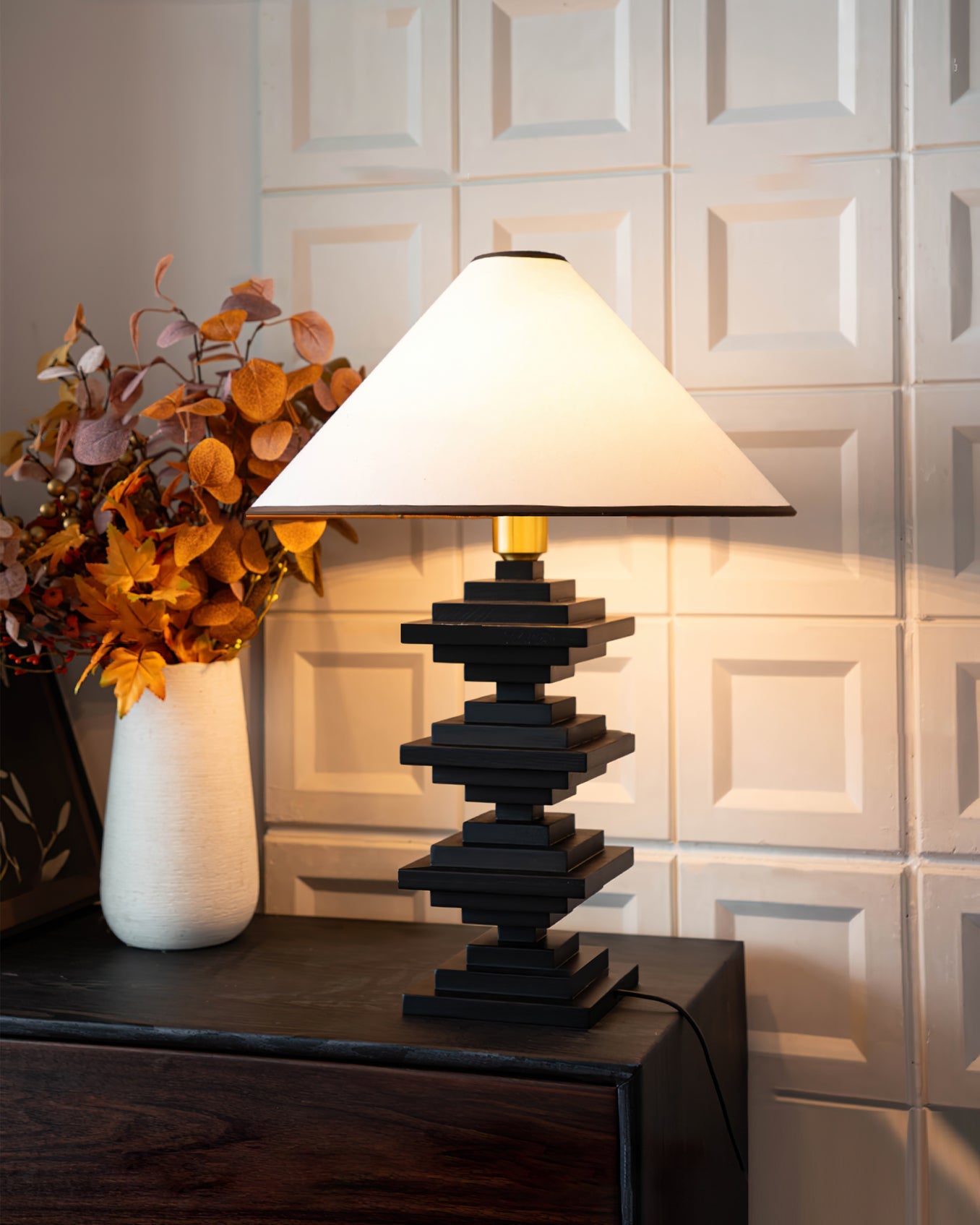 Modern Wooden Tower Table Lamp with Fabric Shade – 22.4 Height 6